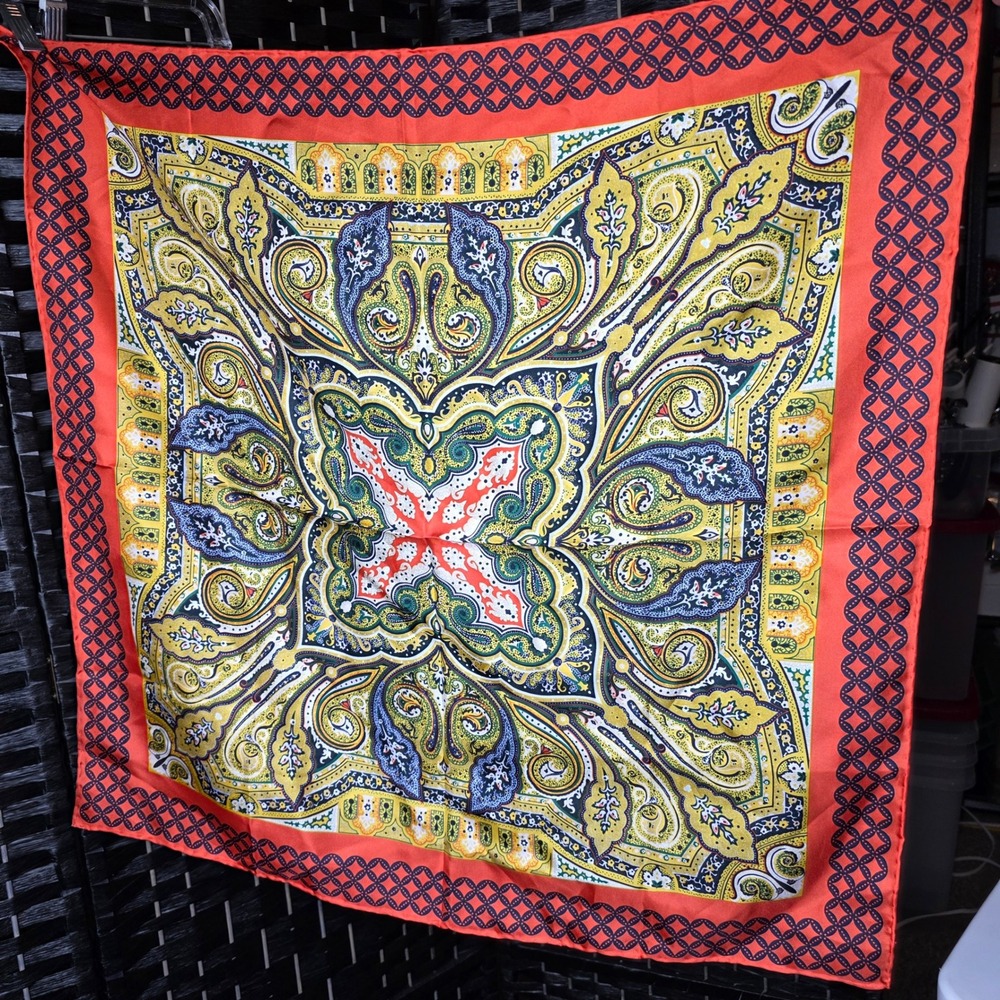 Talbots 100% Silk Paisley Square Scarf Red Yellow Blue OS Accessory